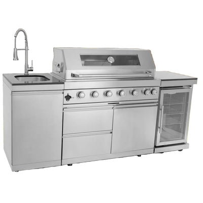 Outdoor Kitchen Island Built for Professional Entertaining, 6 Burners, 85000 BTU, Wine Cooler, Granite Top