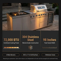 BBQ Island Outdoor Kitchen Kits, 4-Burner 72000 BTU Stainless Steel Modular 98 Inch Natural Gas Outdoor Kitchen Bar Barbecue Island Grill with Refrigerator and Sink for Patio Backyard — Results & Stats