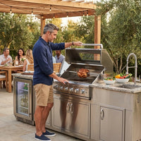 BBQ Island Outdoor Kitchen Kits, 4-Burner 72000 BTU Stainless Steel Modular 98 Inch Natural Gas Outdoor Kitchen Bar Barbecue Island Grill with Refrigerator and Sink for Patio Backyard — Lifestyle