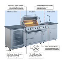 BBQ Island Outdoor Kitchen Kits, 4-Burner 72000 BTU Stainless Steel Modular 98 Inch Natural Gas Outdoor Kitchen Bar Barbecue Island Grill with Refrigerator and Sink for Patio Backyard — How It Works