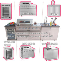Outdoor Kitchen Island Built for Entertaining, 72000 BTU 4-Burner Gas Grill, Granite Countertops, Refrigerator