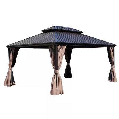 Hardtop Gazebo Designed for Year-Round Use, 12x16 Aluminum Frame, Double Roof Ventilation, Mosquito Netting