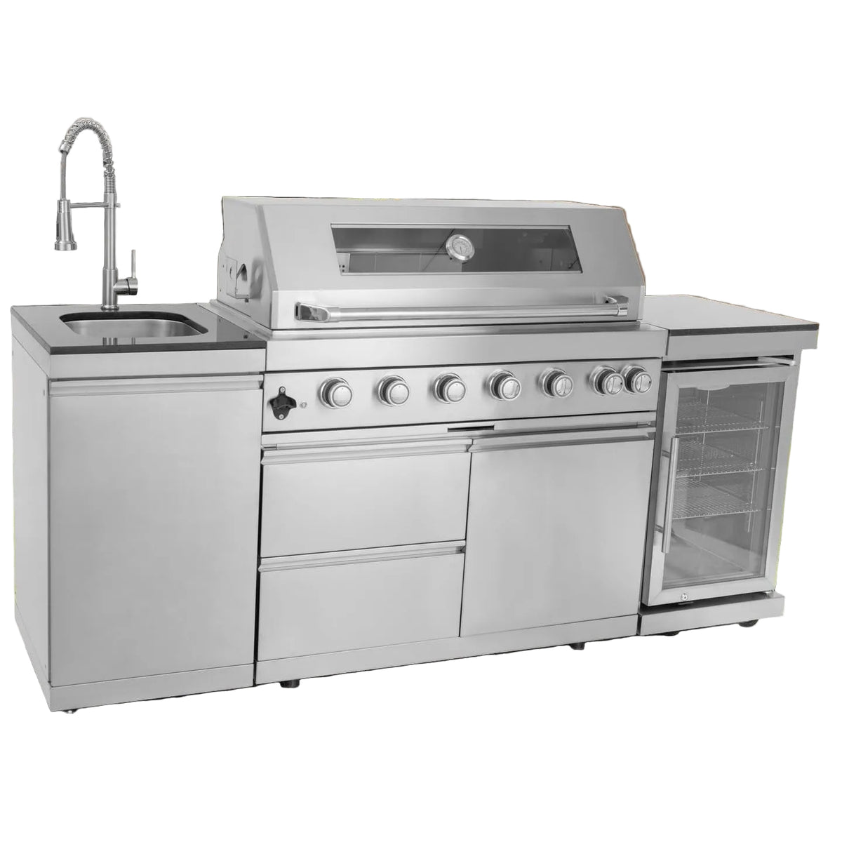 Outdoor Kitchen Island Built for Professional Entertaining, 6 Burners, 85000 BTU, Wine Cooler, Granite Top