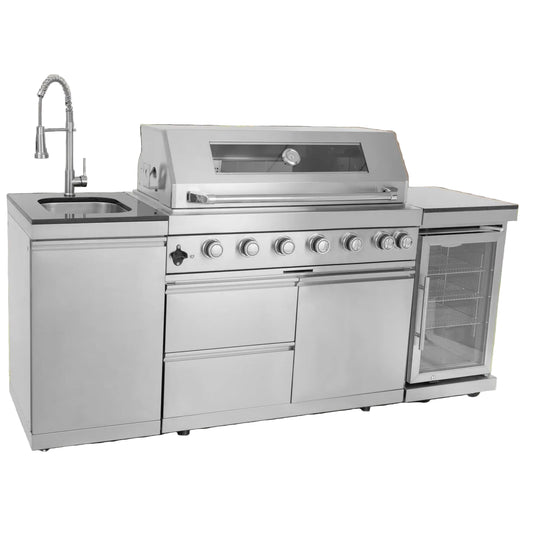 Outdoor Kitchen Island Built for Professional Entertaining, 6 Burners, 85000 BTU, Wine Cooler, Granite Top
