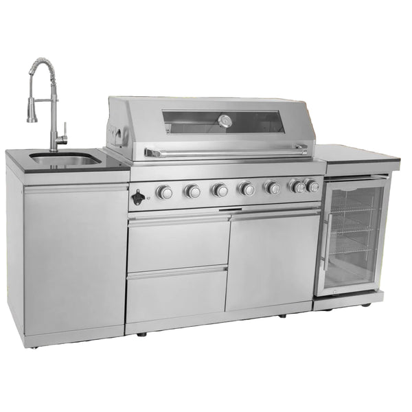 Outdoor Kitchen Island Built for Professional Entertaining, 6 Burners, 85000 BTU, Wine Cooler, Granite Top