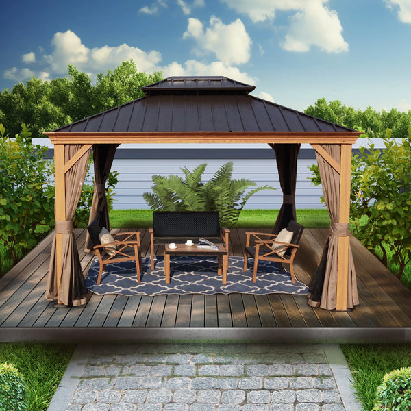 Hardtop Gazebo Built for Year-Round Use, 12x20 Aluminum Frame, Galvanized Steel Roof, Mosquito Netting