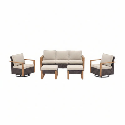 Outdoor Sectional Sofa Set Designed for All-Weather Use, Modular 7-Piece, Steel Frame, Wicker, 6 Person