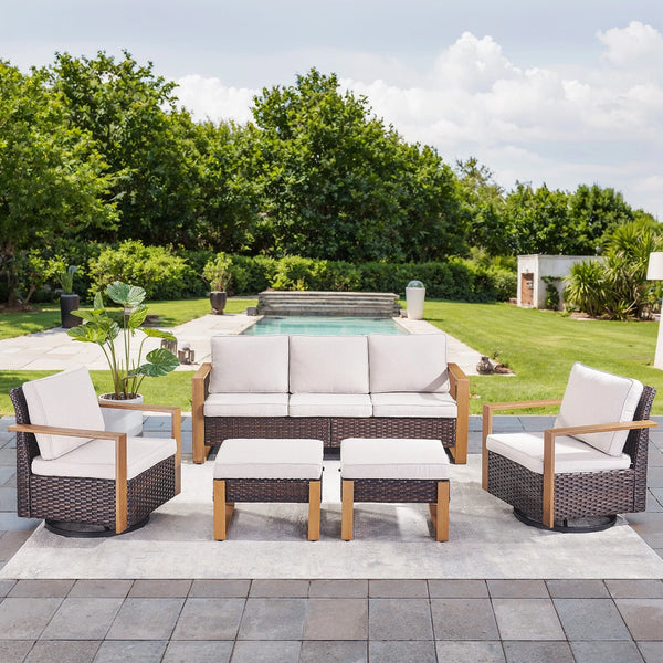 Outdoor Sectional Sofa Set Designed for All-Weather Use, Modular 7-Piece, Steel Frame, Wicker, 6 Person