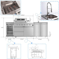 Outdoor Kitchen Island Built for Entertaining, 72000 BTU 4-Burner Gas Grill, Granite Countertops, Refrigerator