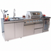 Outdoor Kitchen Island Built for Entertaining, 72000 BTU 4-Burner Gas Grill, Granite Countertops, Refrigerator